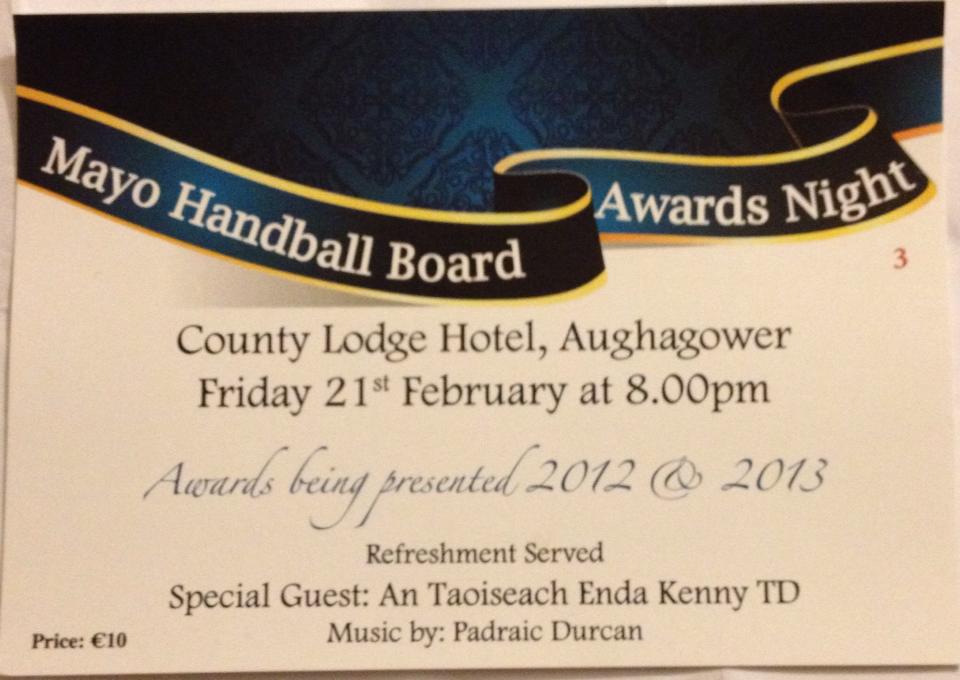 Mayo GAA Handball board Awards night - Swinford Handball Club